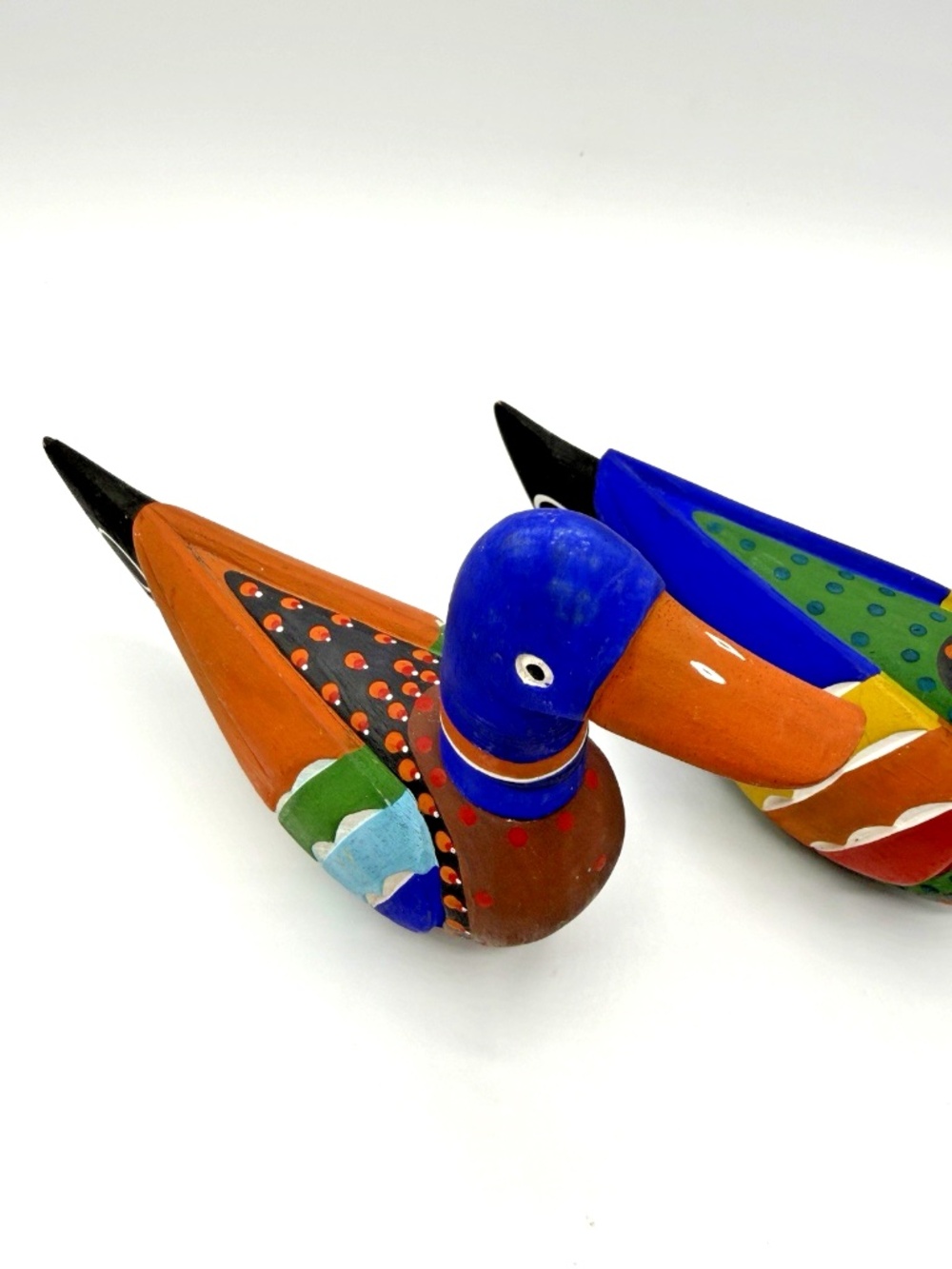 Hand Painted Wooden Duck Pair Figurines Folk Art Decor Wedding Ducks Set of 2 - Picture 5 of 16